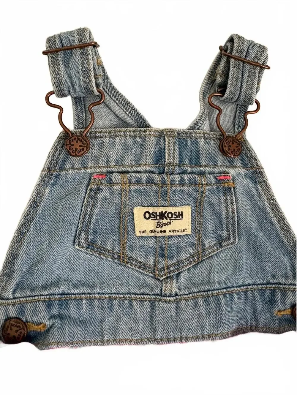 Oshkosh | Baby Girls Denim Overall Dress Romper Pink Turquoise Size 9 Mo